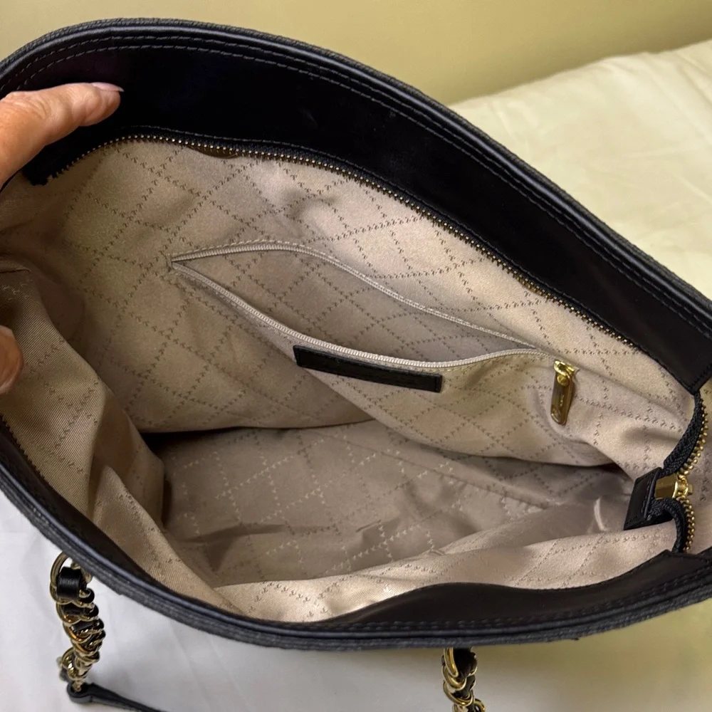 Talbots Black Woven Chain Strap‎ Tote Bag Gold Hardware